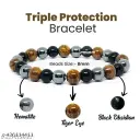 Tripal protection Band with Tiger Eye,  Black Obsidian and Hematite beads 